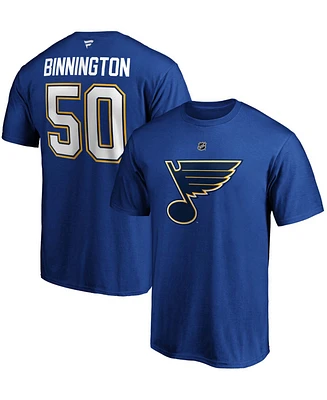 Fanatics Branded Men's Jordan Binnington Blue St. Louis Blues Team Authentic Stack Name & Number T-Shirt