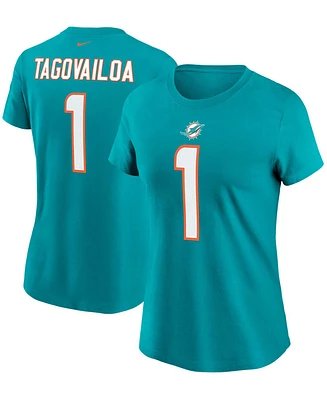 Women's Tua Tagovailoa Aqua Miami Dolphins Name Number T-shirt