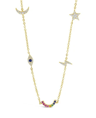 Sterling Forever Women's Silver Lucky Charm Station Necklace
