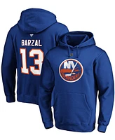 Men's Mathew Barzal Royal New York Islanders Authentic Stack Name and Number Pullover Hoodie