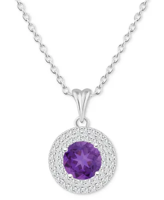 Rhodolite Garnet (1-5/8 ct. t.w.) & White Topaz (3/8 Halo 18" Pendant Necklace Sterling Silver (Also Citrine, Blue Topaz, Amethyst,