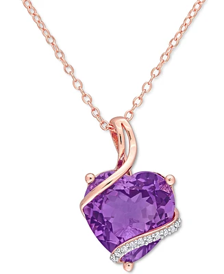 Amethyst (6-1/2 ct. t.w.) & Diamond (1/20 ct. t.w.) 18" Pendant Necklace in 18k Rose Gold-Plated Sterling Silver