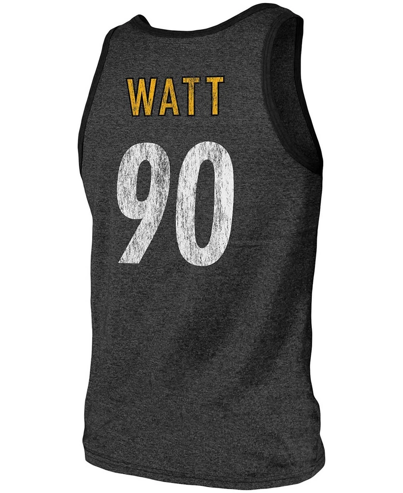 Men's T.j. Watt Heathered Black Pittsburgh Steelers Name Number Tri-Blend Tank Top