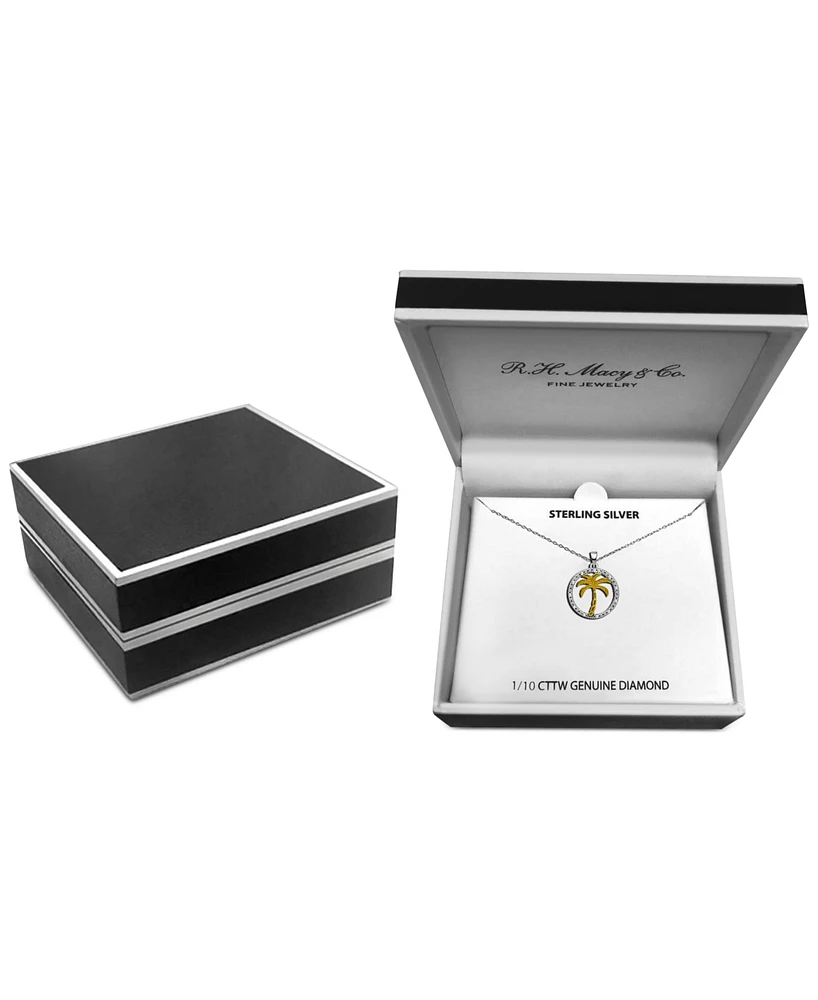 Diamond Palm Tree 18" Pendant Necklace (1/10 ct. t.w.) in Sterling Silver & 14k Gold-Plate