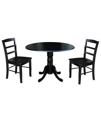 42" Dual Drop Leaf Table with 2 Ladder Back Dining Chairs - 3 Piece Dining Set