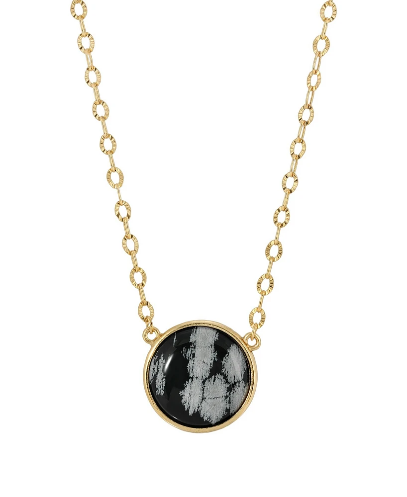 2028 Gold-Tone Snow Flake Obsidian Necklace