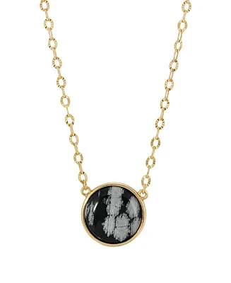 2028 Gold-Tone Snow Flake Obsidian Necklace