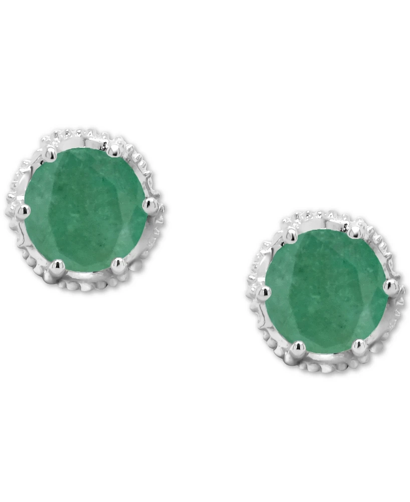 Sapphire Beaded Frame Stud Earrings (1-1/5 ct. t.w.) Sterling Silver (Also Emerald & Ruby)