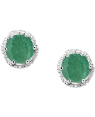 Sapphire Beaded Frame Stud Earrings (1-1/5 ct. t.w.) Sterling Silver (Also Emerald & Ruby)