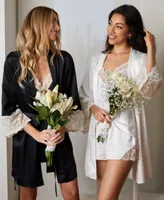 Flora By Flora Nikrooz Kit Heart Lace Charmeuse Wrap Robe Cami Tap Shorts Pajama Set