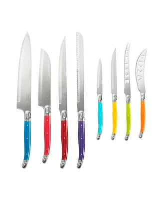 French Home 8 Piece Laguiole Kitchen Knife Set with Wood Block, Rainbow Colors