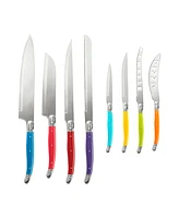 French Home 8 Piece Laguiole Kitchen Knife Set with Wood Block, Rainbow Colors