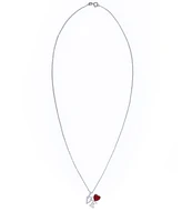 Simulated Ruby 'Love' Pendant Necklace in Fine Silver Plate