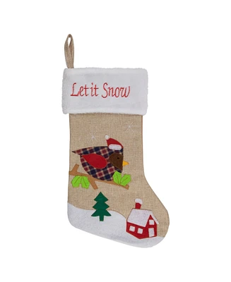 19" Burlap Let it Snow Bird Christmas Stocking