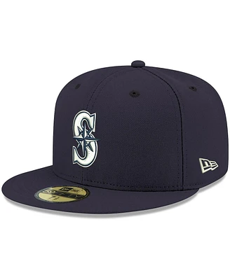 Men's New Era Navy Seattle Mariners Logo White 59FIFTY Fitted Hat