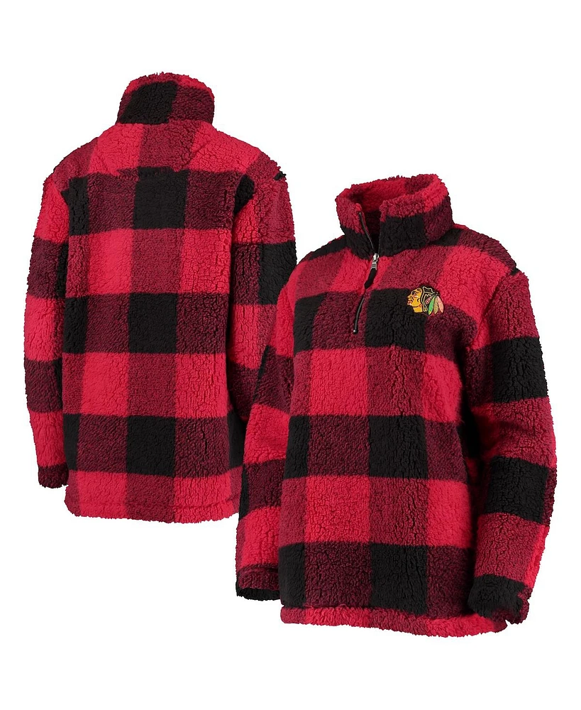 Women's G-iii 4Her by Carl Banks Red, Black Chicago Blackhawks Plaid Sherpa Quarter-Zip Jacket