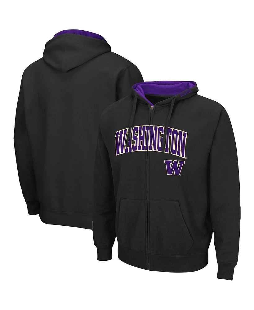 Men's Colosseum Black Washington Huskies Arch Logo 3.0 Full-Zip Hoodie
