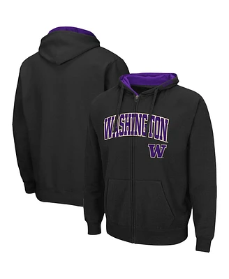 Men's Colosseum Black Washington Huskies Arch Logo 3.0 Full-Zip Hoodie