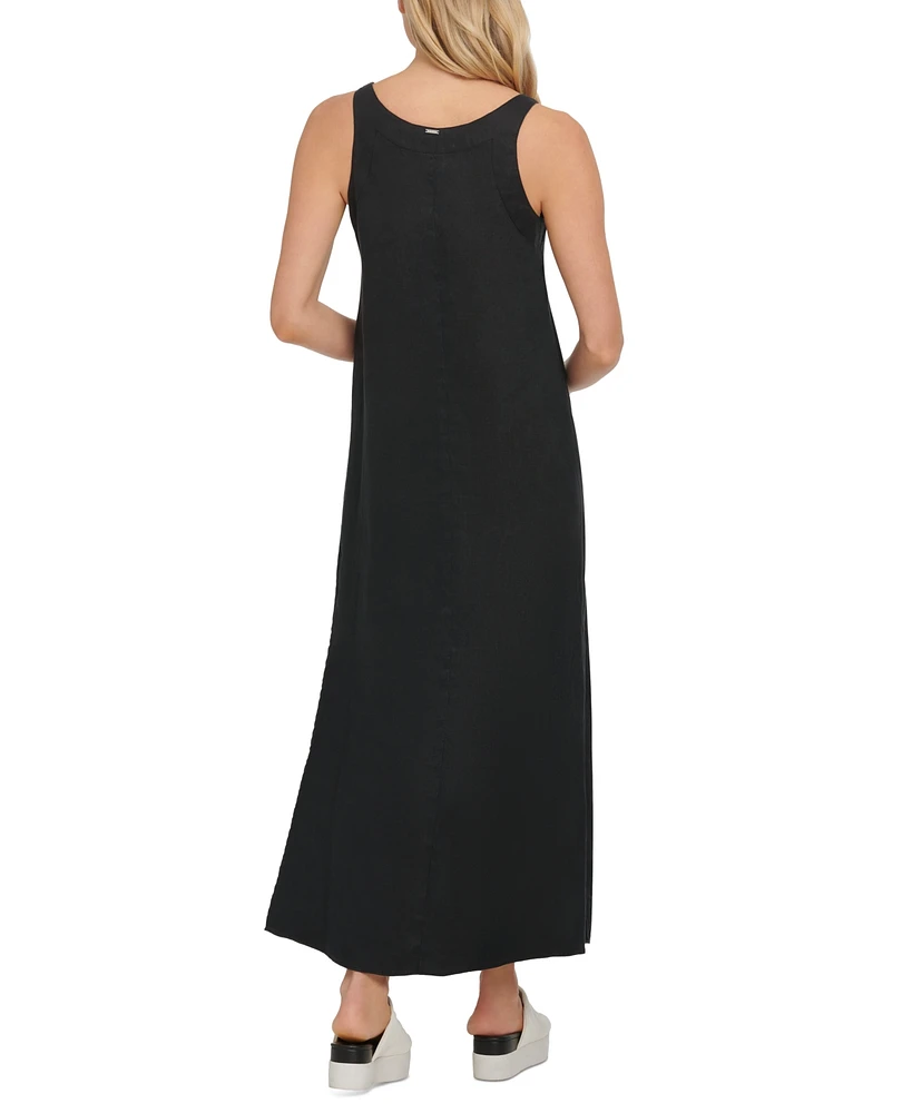 Dkny Linen V-Neck Maxi Dress