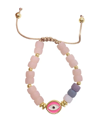 Adornia Pink Evil Eye Enamel Beaded Bolo Bracelet