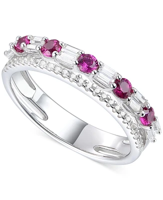 Lab-Grown Sapphire (3/8 ct. t.w.) & Lab-Grown White Sapphire (1/2 ct. t.w.) Stacking Band in Sterling Silver (Also in Lab-Grown Emerald & Lab-Grown Ru