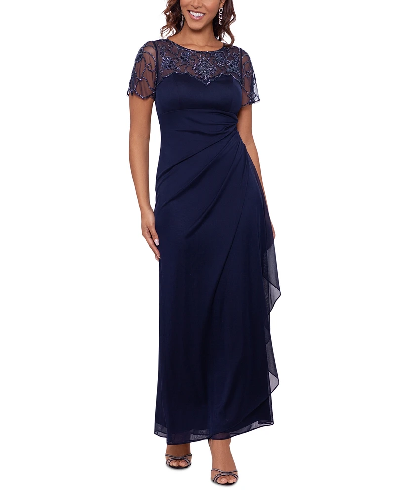 Xscape Beaded Mesh Gown