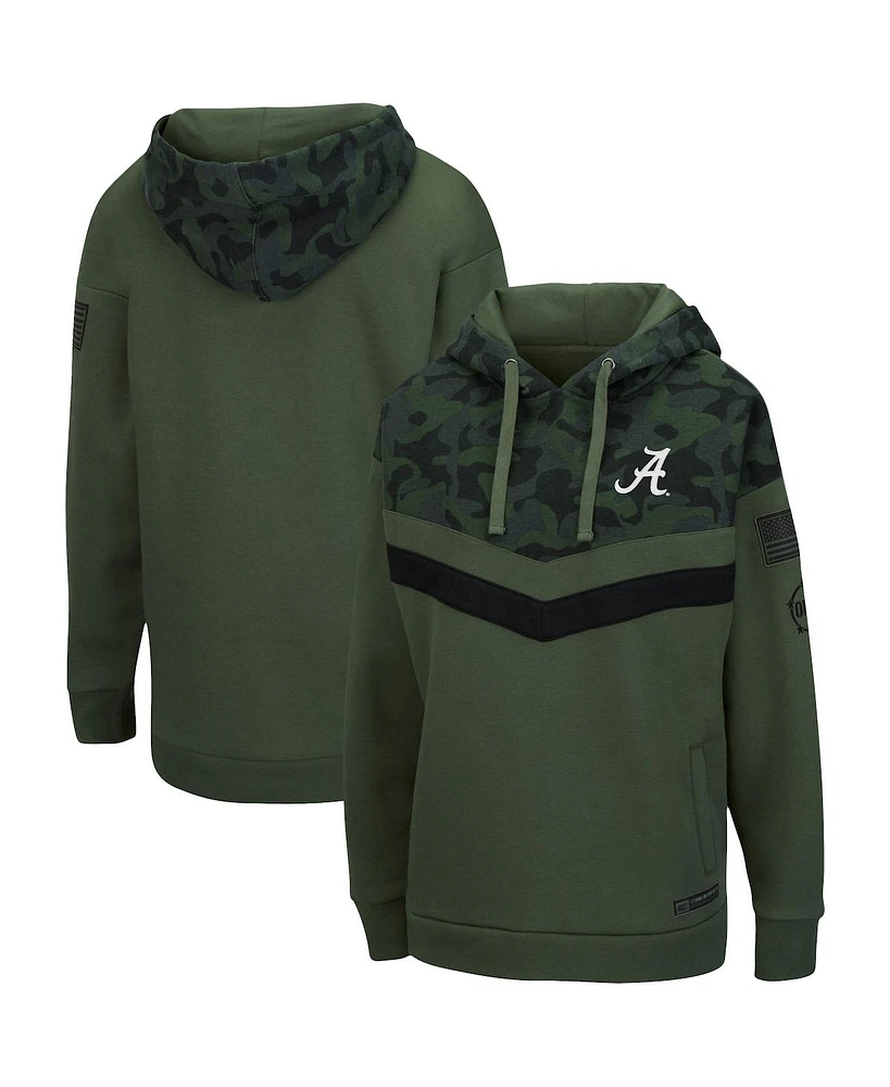 Women's Colosseum Olive, Camo Alabama Crimson Tide Oht Military-Inspired Appreciation Extraction Chevron Pullover Hoodie