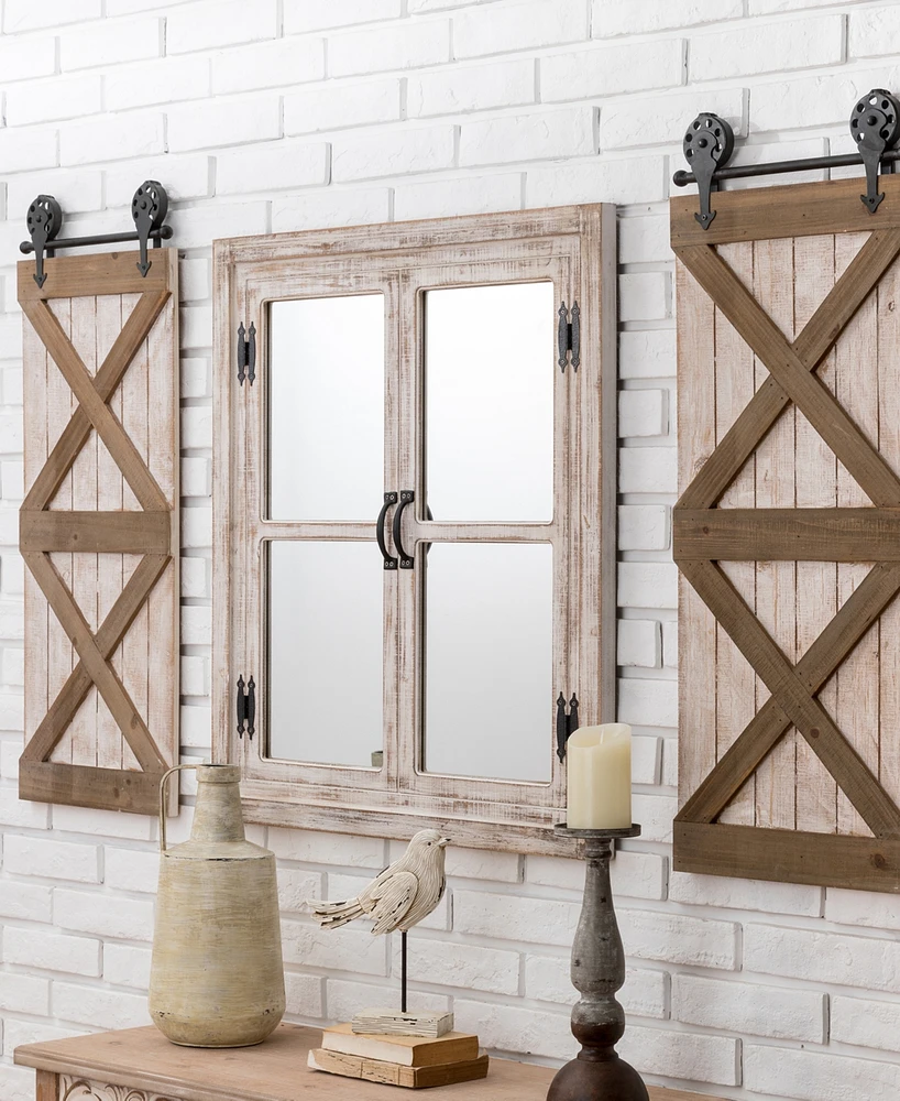 Glitzhome Oversized Farmhouse Wood Window Frame Wall Mirror