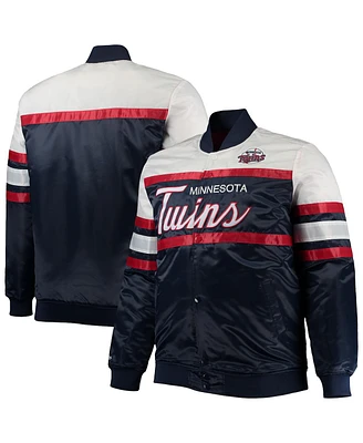 Men's Mitchell & Ness Navy, Red Minnesota Twins Big and Tall Coaches Satin Full-Snap Jacket