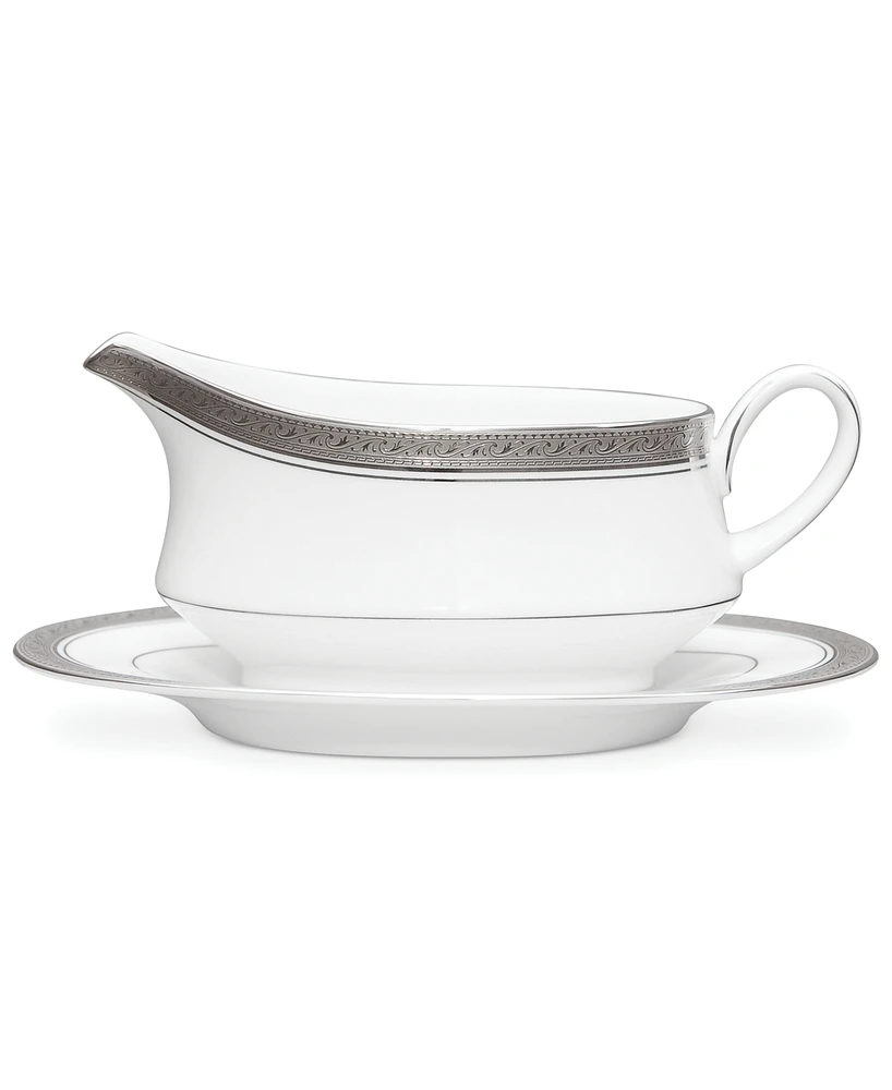 Noritake Dinnerware, Crestwood Platinum Gravy Boat with Stand