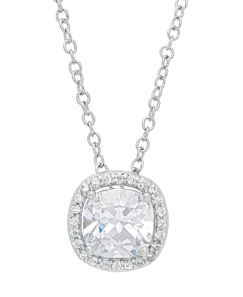 Women's Fine Silver Plated White Cubic Zirconia Cushion Halo Set, 3 Pieces