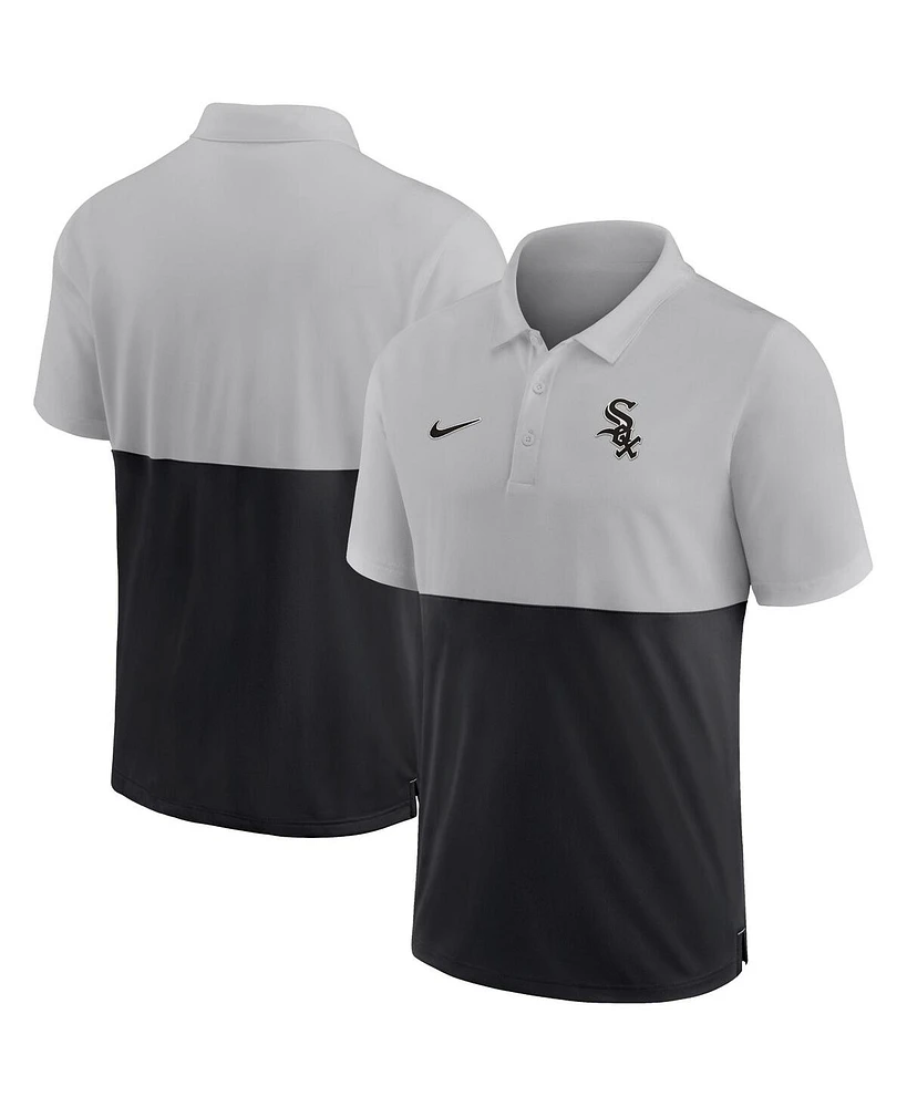 Men's Nike Silver, Black Chicago White Sox Team Baseline Striped Performance Polo Shirt