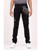 Ron Tomson Men's Modern Embroidered Denim Jeans