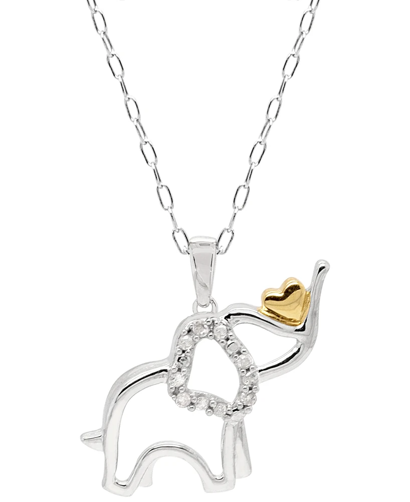 Diamond Elephant Heart 18" Pendant Necklace (1/10 ct. t.w.) in Sterling Silver & 14k Gold-Plate