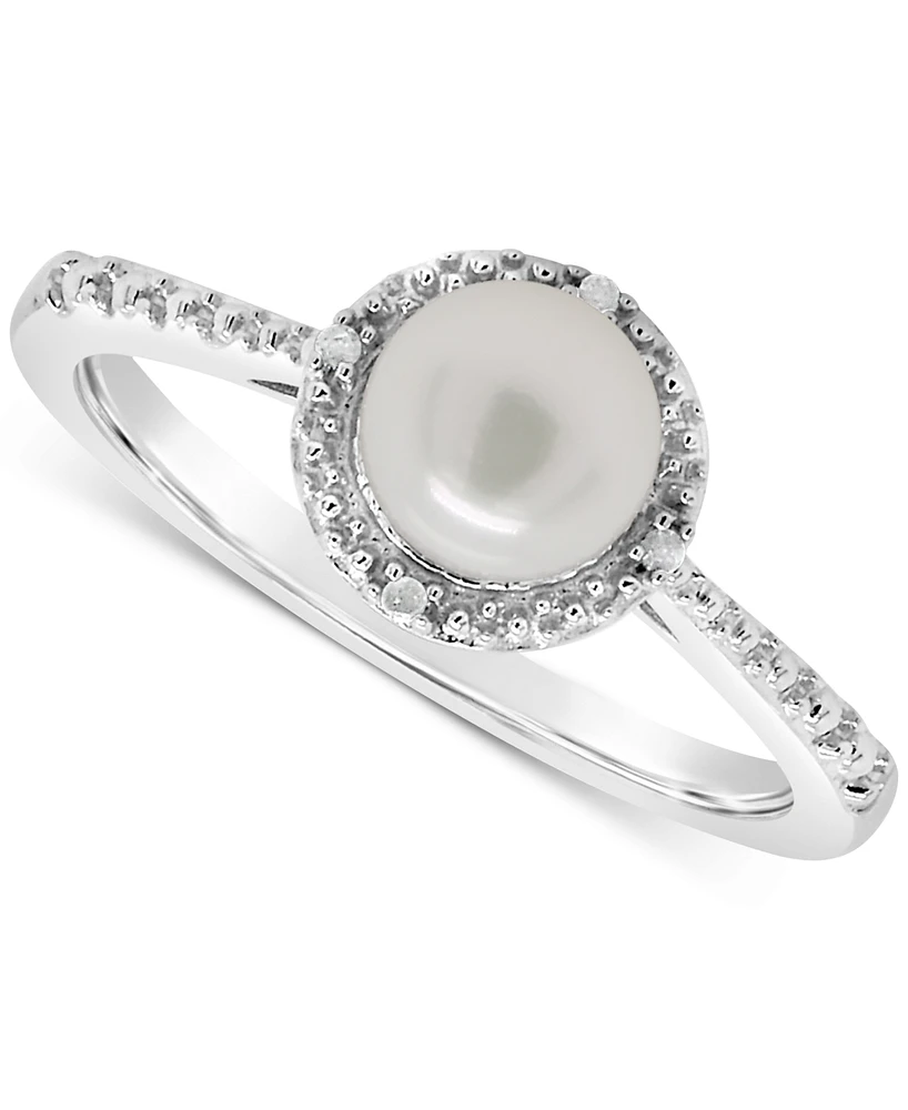 Cultured Freshwater Pearl & Diamond Accent Ring Sterling Silver (Also Onyx, Turquoise, Labradorite )