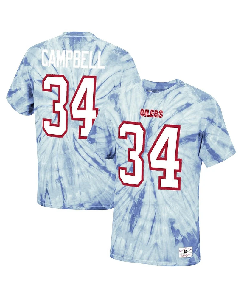 Men's Mitchell & Ness Earl Campbell Light Blue Houston Oilers Tie-Dye Retired Player Name and Number T-shirt