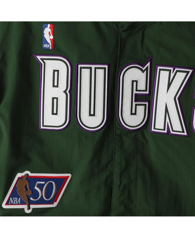 Men's Mitchell & Ness Hunter Green Milwaukee Bucks Hardwood Classics Authentic Warm-Up Full-Snap Jacket