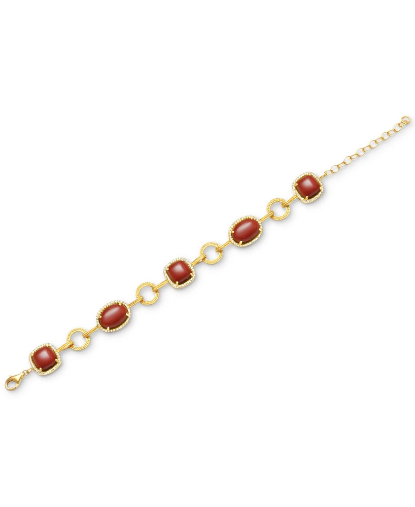 Dyed Green Jade & White Topaz (1 ct. t.w.) Halo Link Bracelet 14k Gold-Plated Sterling Silver (Also Lavender Red Jade)