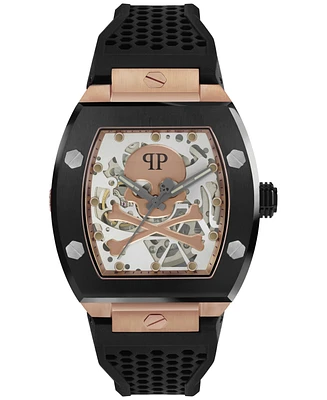 Philipp Plein Men's Automatic The $keleton Black Silicone Strap Watch 44mm