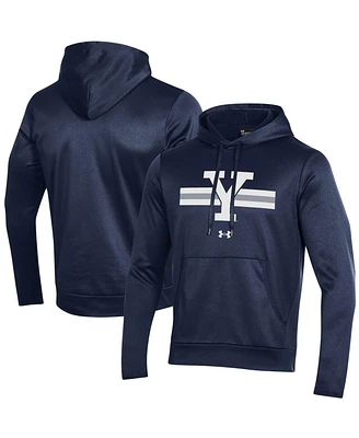 Men's Under Armour Navy Yale Bulldogs Logo Stripe Fleece Pullover Hoodie
