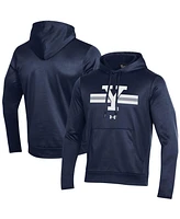 Men's Under Armour Navy Yale Bulldogs Logo Stripe Fleece Pullover Hoodie