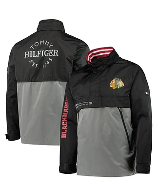 Men's Tommy Hilfiger Black, Gray Chicago Blackhawks Anorak Quarter-Zip Hoodie Jacket