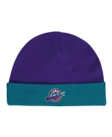 Infant Boys and Girls Mitchell & Ness Purple, Teal Utah Jazz Hardwood Classics Bodysuits and Cuffed Knit Hat Set