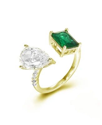 Cubic Zirconia 14K Gold Over Sterling Silver Radiant and Pear Fashion Ring