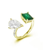 Cubic Zirconia 14K Gold Over Sterling Silver Radiant and Pear Fashion Ring