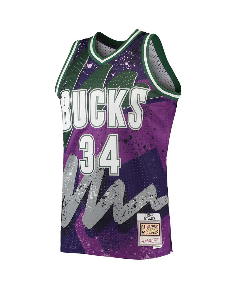 Men's Mitchell & Ness Ray Allen Purple Milwaukee Bucks Hardwood Classics 2000 Hyper Hoops Swingman Jersey
