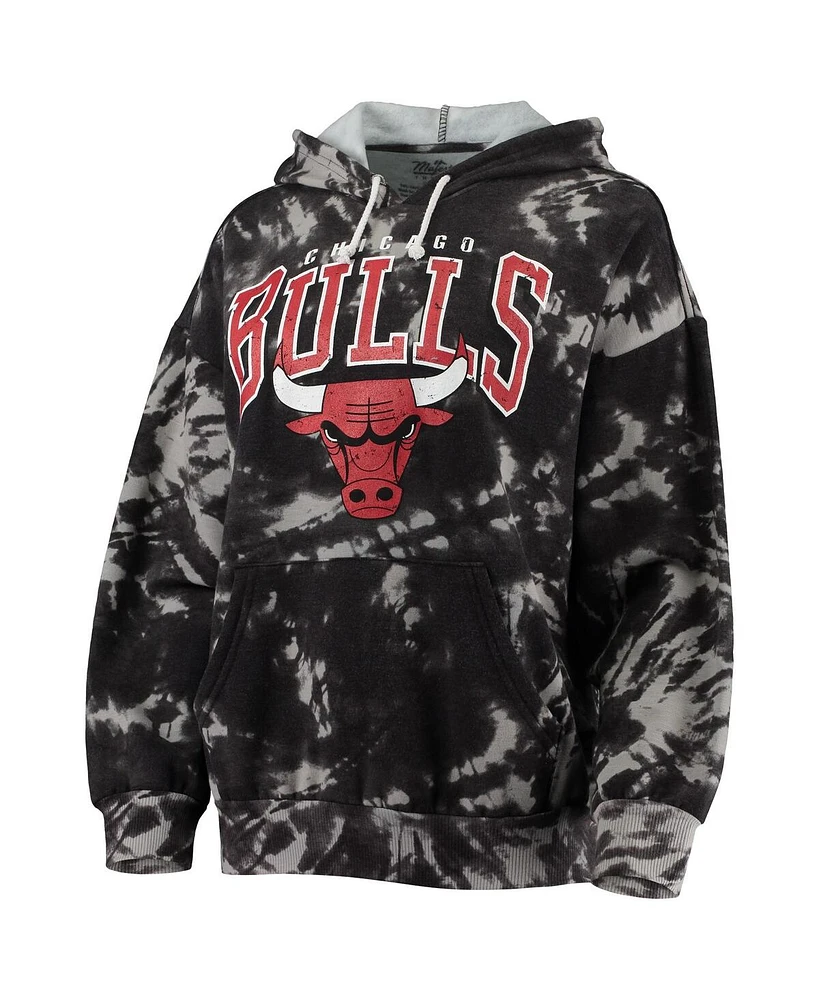 Women's Majestic Threads Black Chicago Bulls Burble Tie-Dye Tri-Blend Pullover Hoodie