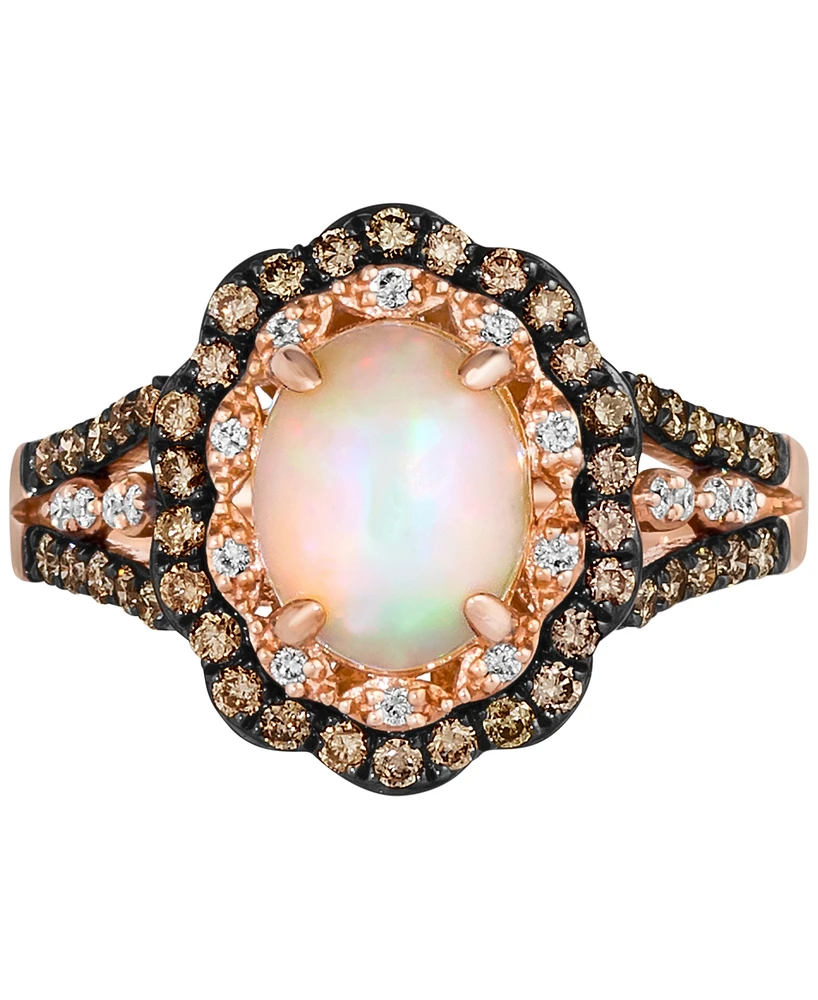 Le Vian Neopolitan Opal (7/8 ct. t.w.) & Diamond (1/2 ct. t.w.) Halo Ring in 14k Rose Gold