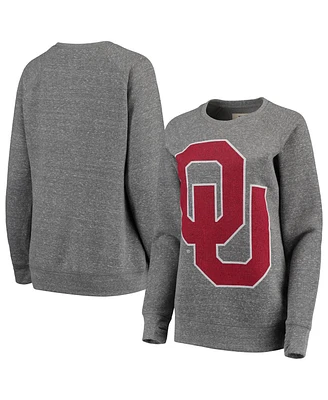 Women's Pressbox Heathered Gray Oklahoma Sooners Big Team Logo Knobi Fleece Tri-Blend Crew Neck Sweatshirt