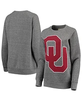 Women's Pressbox Heathered Gray Oklahoma Sooners Big Team Logo Knobi Fleece Tri-Blend Crew Neck Sweatshirt
